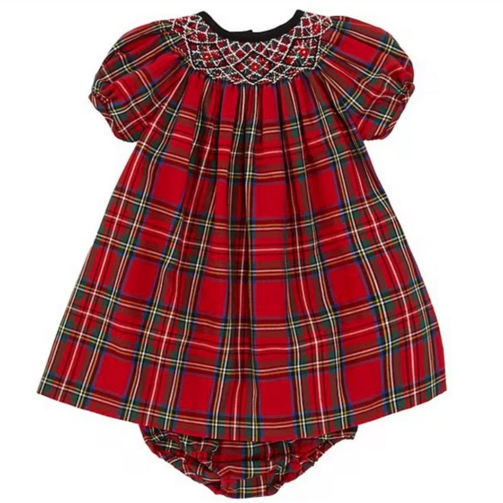 Edgehill CollectionBaby Girl 3-24 Months Short Sleeve Smocked Holiday Pl…